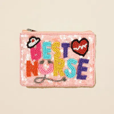 Fashnzfab Best Nurse Message Seed Beaded Mini Pouch Bag In Multi