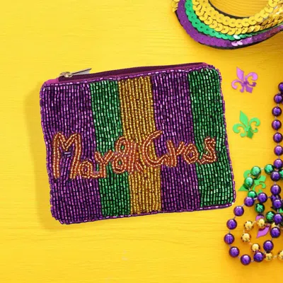 Fashnzfab Mardi Gras Message Seed Beaded Mini Pouch Bag In Multi