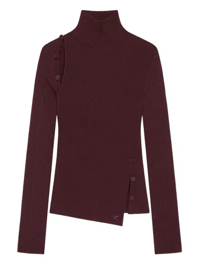 Courrèges Oblique Butonned Mockneck Sweater Clothing In Burgundy