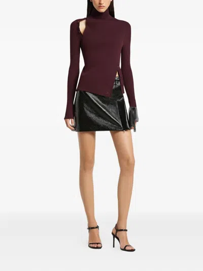 Courrèges Oblique Butonned Mockneck Sweater Clothing In Burgundy