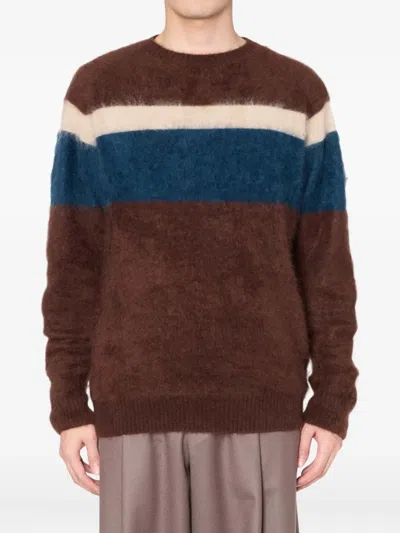 Kolor Cashmere Striped Sweater In Brown
