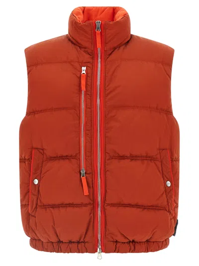 Stone Island Quilted Vest With High Collar And Pockets In Red