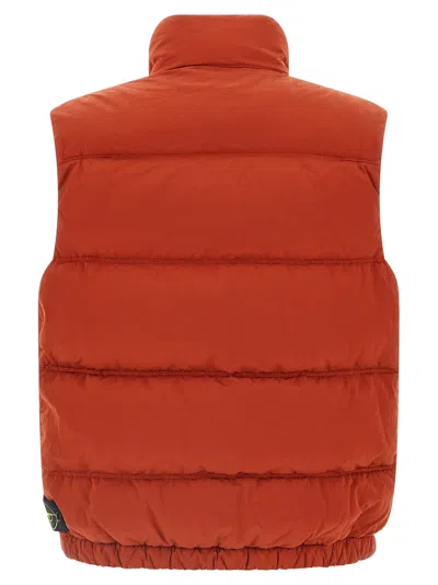 Stone Island Quilted Vest With High Collar And Pockets In Red