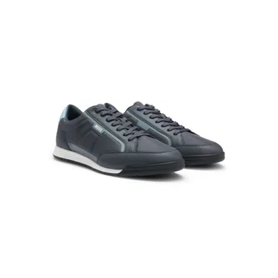 Hugo Boss Mixed-material Trainers With Contrast Back Tab In Blue