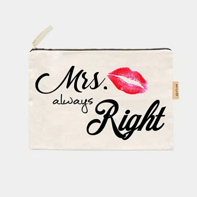 Fashnzfab Mrs. Always Right Message Lips Printed Cotton Canvas Eco Pouch Bag In Multi