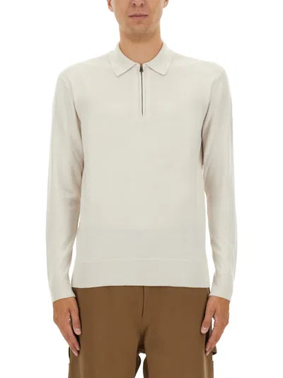 Belstaff Ribbed Cuff Knit Sweater With Hem Detail In Neutral