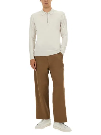 Belstaff Ribbed Cuff Knit Sweater With Hem Detail In Neutral