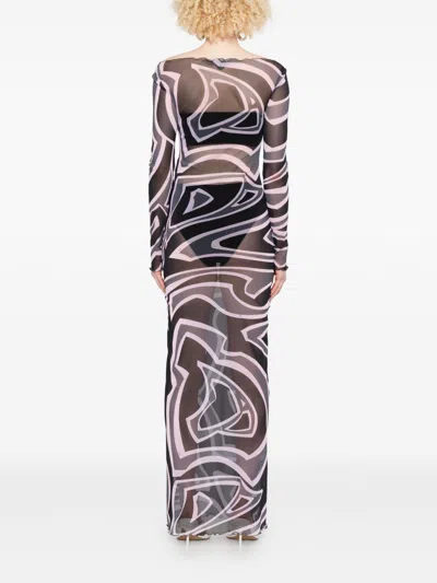 Pucci Maxi Dress With Abstract Pattern And Long Sleeves In Black