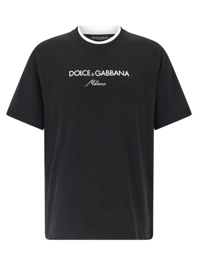 Dolce & Gabbana Logo-embroidered Layering Cotton T-shirt In Black
