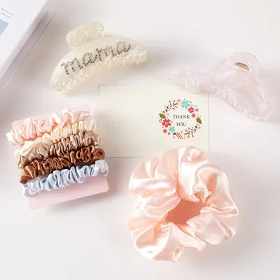 Fashnzfab 8pcs - Cellulose Acetate Mama Bling Studded Hair Claw Clips Stretchable Fabric Hairbands Set In Multi