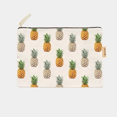 Fashnzfab Pineapple Pattern Printed Cotton Canvas Eco Pouch Bag In Multi