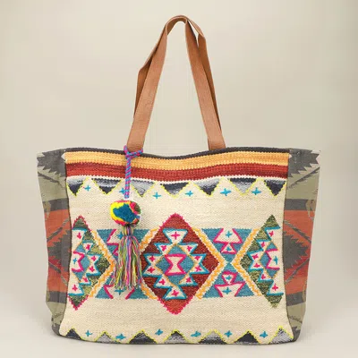 Fashnzfab Boho Patterned Pom Pom Tassel Shoulder Bag In Multi