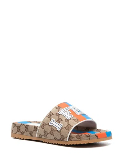 Gucci Open Toe Flat Sole Rubber Sandals In Multi