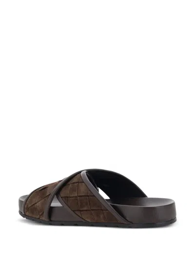 Bottega Veneta Tarik Intrecciato Suede Leather Slides In Brown