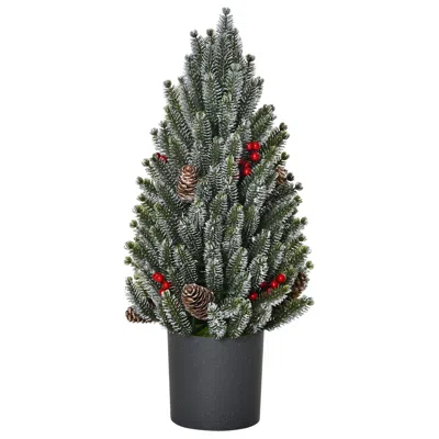Hivvago 18 Ft Tall Unlit Miniature Snow-flocked Tabletop Artificial Christmas Tree In Green