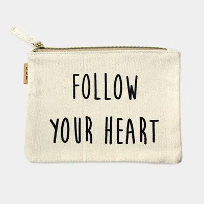 Fashnzfab Follow Your Heart Message Cotton Canvas Eco Pouch Bag In Multi