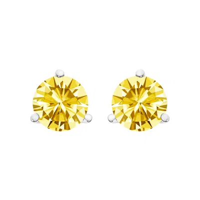 Haus Of Brilliance 14k Gold 3-prong Martini Set Yellow Lab Grown Diamond Solitaire Stud Earrings In Yellow