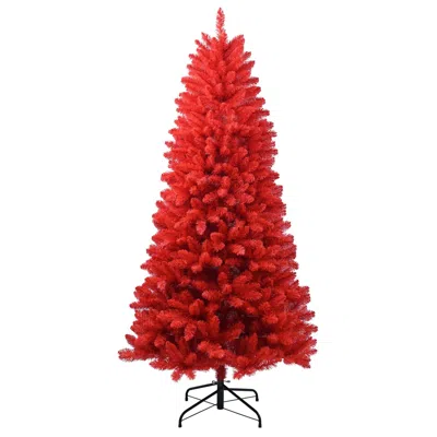 Hivvago 7ft Red Christmas Tree Pure Red Pvc Tree With 1066 Tips In Red