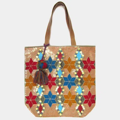 Fashnzfab Boho Patterned Pom Pom Tassel Shoulder Bag 18" X 19" X 6" In Multi