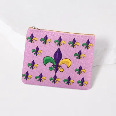 Fashnzfab Mardi Gras Fleur De Lis Pattern Printed Mini Pouch Bag In Multi