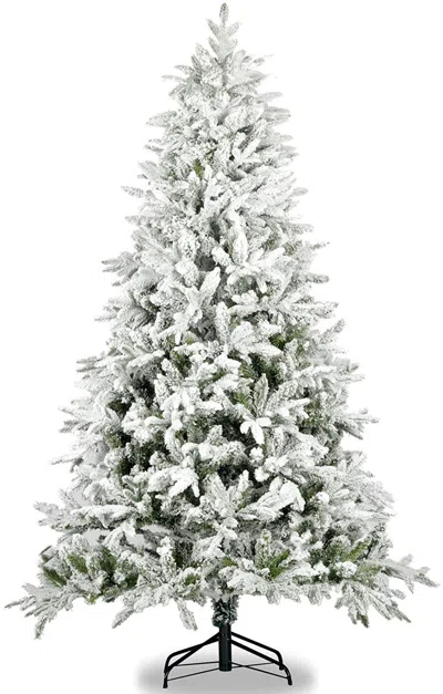Hivvago Snow Flocked Christmas Tree 7ft Artificial Hinged Pine Tree With White Realistic Tips Unlit In White