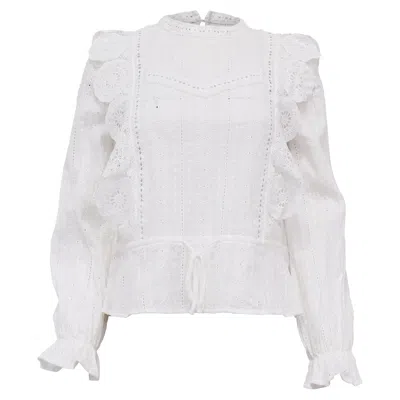 Maje Laviane Victorian Lace Top In White Cotton In White