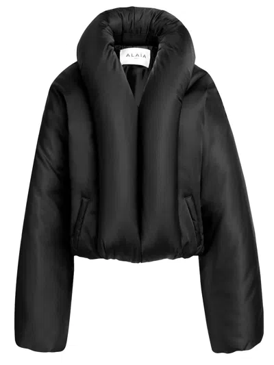 Alaïa Taffeta Padded Bomber Jacket In Black
