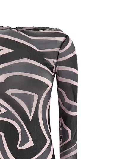 Pucci Maxi Dress With Abstract Pattern And Long Sleeves In Black