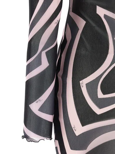 Pucci Maxi Dress With Abstract Pattern And Long Sleeves In Black