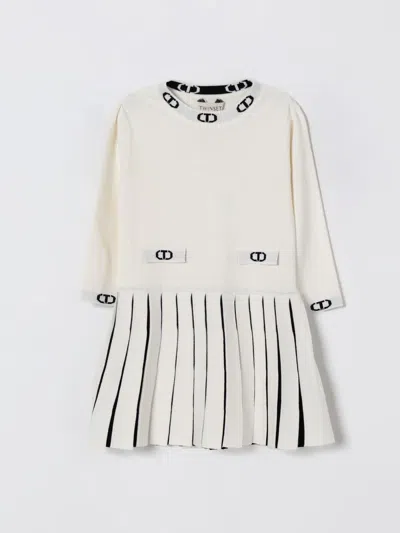 Twinset Logo-print Pleated Dress In White