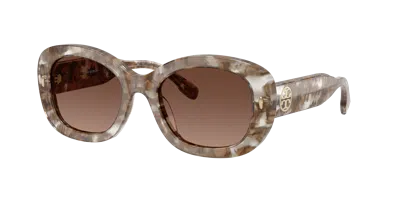 Tory Burch Marble-effect Oval-frame Sunglasses In Brown