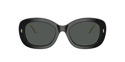 Tory Burch Oval-frame Logo-detail Sunglasses In Black