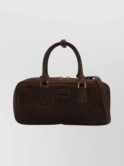Miu Miu Large Suede Tote Bag With Shoulder Strap In Brown