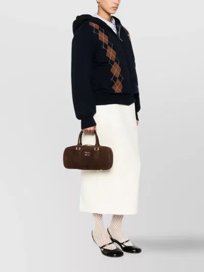 Miu Miu Large Suede Tote Bag With Shoulder Strap In Brown
