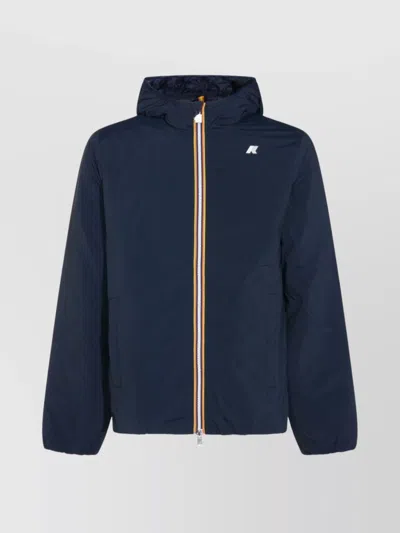 K-way Hooded Jacket With Side Pockets And Cuffs In Blue