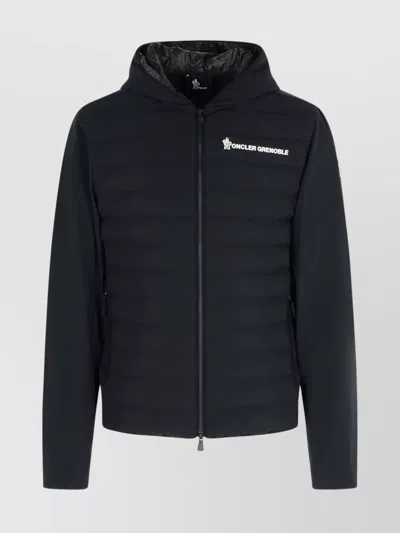 Moncler Striped Detailing Cotton Blend Hooded Jacket In Black