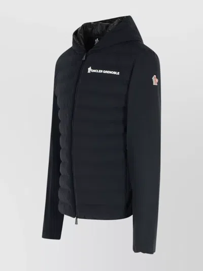 Moncler Striped Detailing Cotton Blend Hooded Jacket In Black