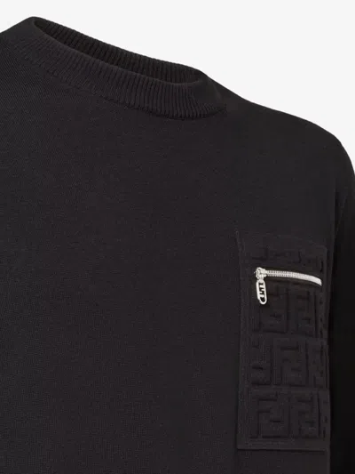Fendi Regular Fit Wool Blend Pullover With Pockets In Black