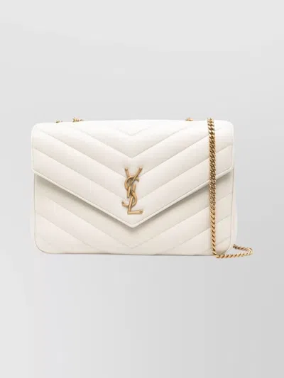 Saint Laurent Ysl Loulou Chain Strap Quilted Shoulder Bag In White