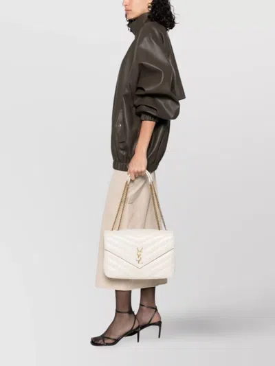 Saint Laurent Ysl Loulou Chain Strap Quilted Shoulder Bag In White