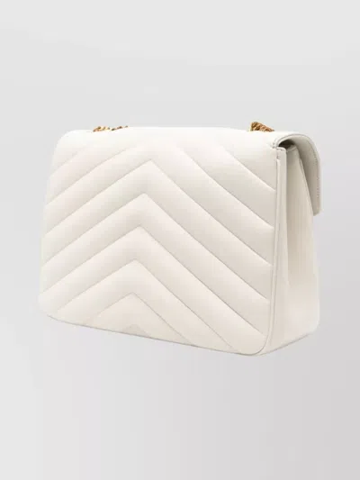 Saint Laurent Ysl Loulou Chain Strap Quilted Shoulder Bag In White
