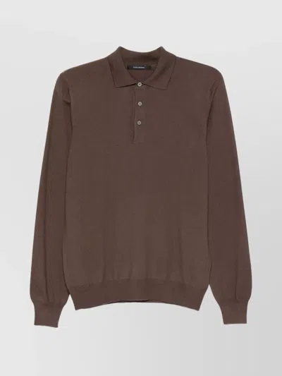 Tagliatore Long Sleeve Wool Polo Sweater With Collar In Gray