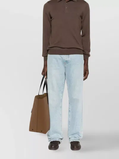 Tagliatore Long Sleeve Wool Polo Sweater With Collar In Gray