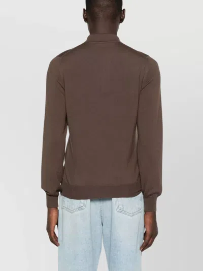 Tagliatore Long Sleeve Wool Polo Sweater With Collar In Gray