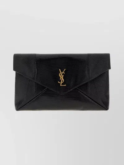 Saint Laurent Large Ysl Envelope Pouch Clutch Bag In Leather