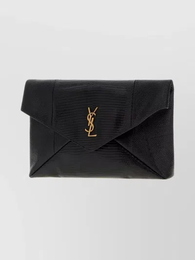 Saint Laurent Large Ysl Envelope Pouch Clutch Bag In Leather