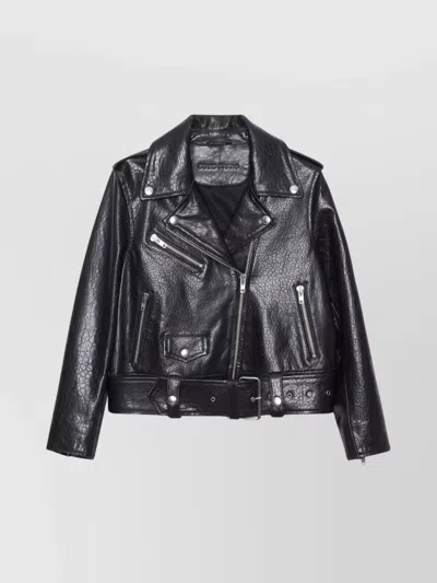 Stand Studio Biker Jacket With Belted Waist And Epaulettes In Black