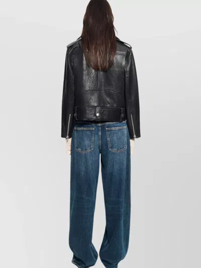 Stand Studio Biker Jacket With Belted Waist And Epaulettes In Black