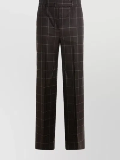 Incotex Checkered Straight Leg Trousers And Pockets In Brown