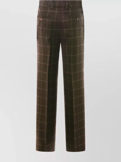 Incotex Checkered Straight Leg Trousers And Pockets In Brown